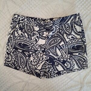 Kenji Anthropologie Sz 8 Shorts Womens Navy White Paisley Mid Rise Chino Cotton